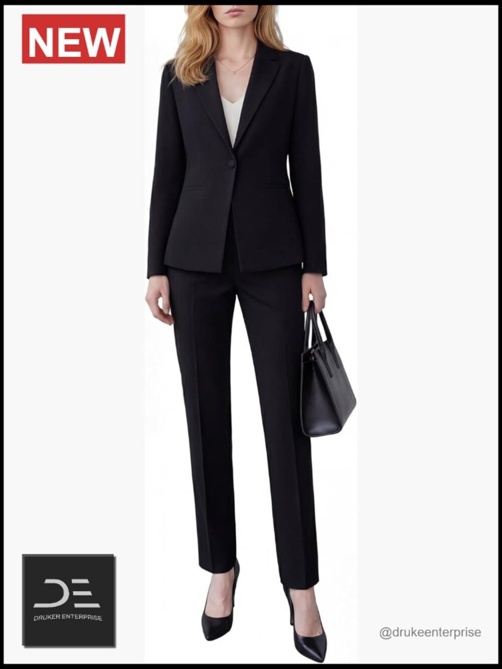 Womens Wrinkle-Free 2-Piece Pantsuit Set Blazer & Matching Pants with Pockets